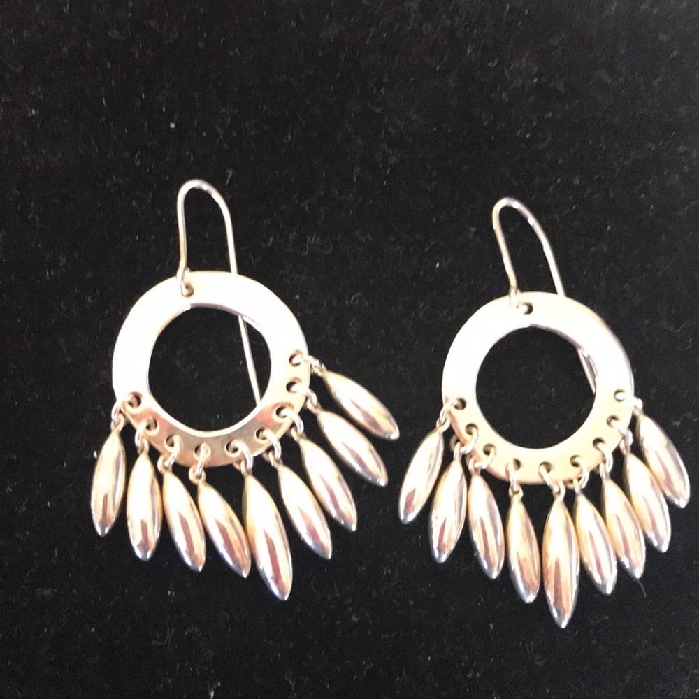 Robert Lee Morris STUDIO 925 Sterling Silver Dangle Hoop w/Teardrops Earrings